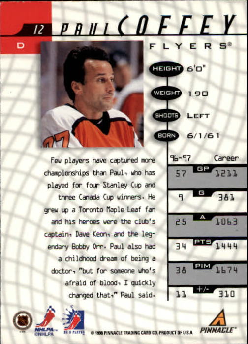 1997-98 Be A Player #12 Paul Coffey back image