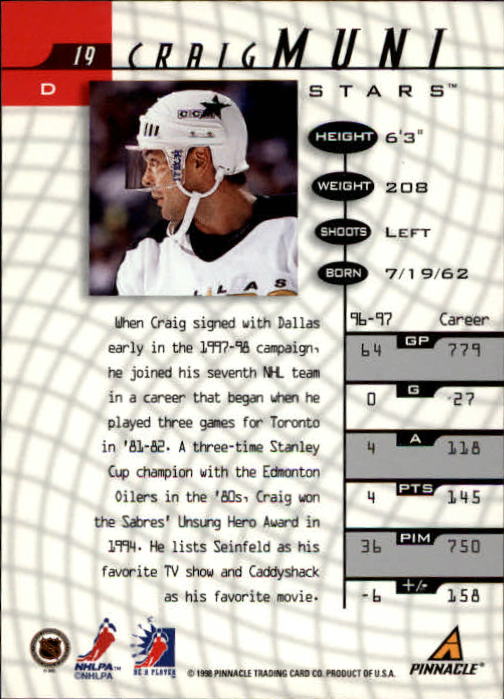 1997-98 Be A Player #19 Craig Muni back image
