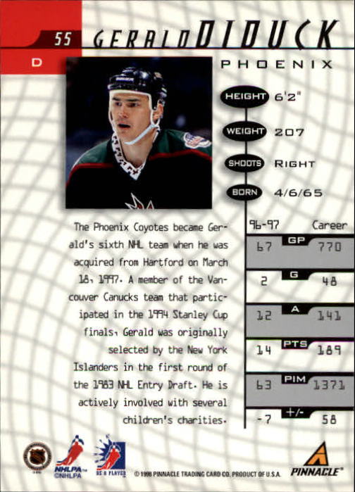 1997-98 Be A Player #55 Gerald Diduck back image