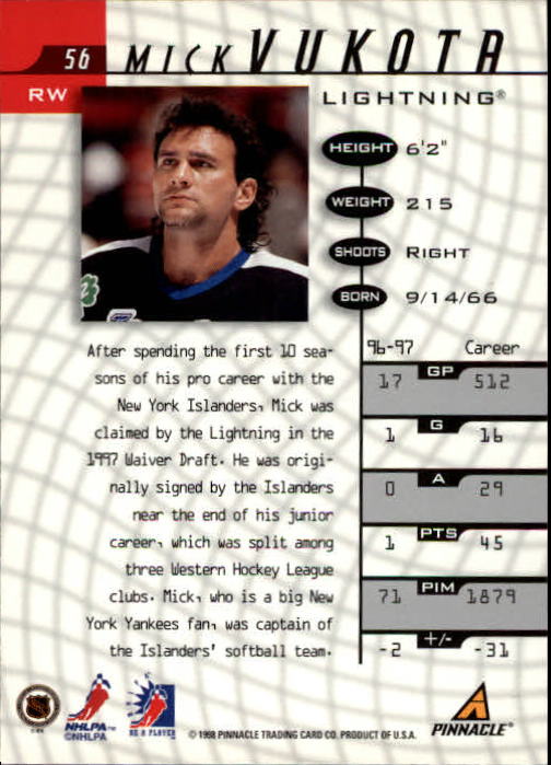 1997-98 Be A Player #56 Mick Vukota back image