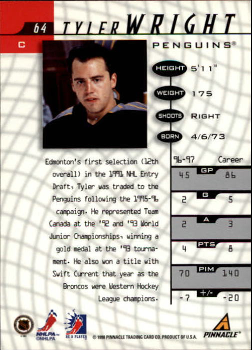 1997-98 Be A Player #64 Tyler Wright back image