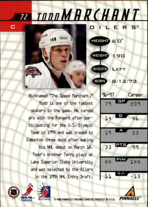 1997-98 Be A Player #72 Todd Marchant back image