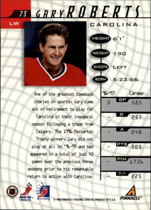 1997-98 Be A Player #73 Gary Roberts back image