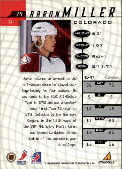 1997-98 Be A Player #75 Aaron Miller back image