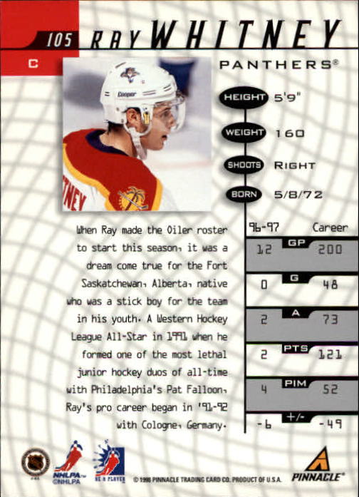 1997-98 Be A Player #105 Ray Whitney back image