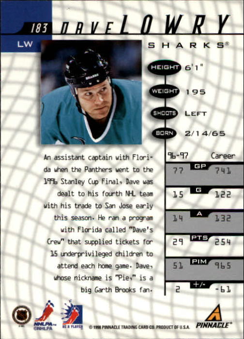 1997-98 Be A Player #183 Dave Lowry back image