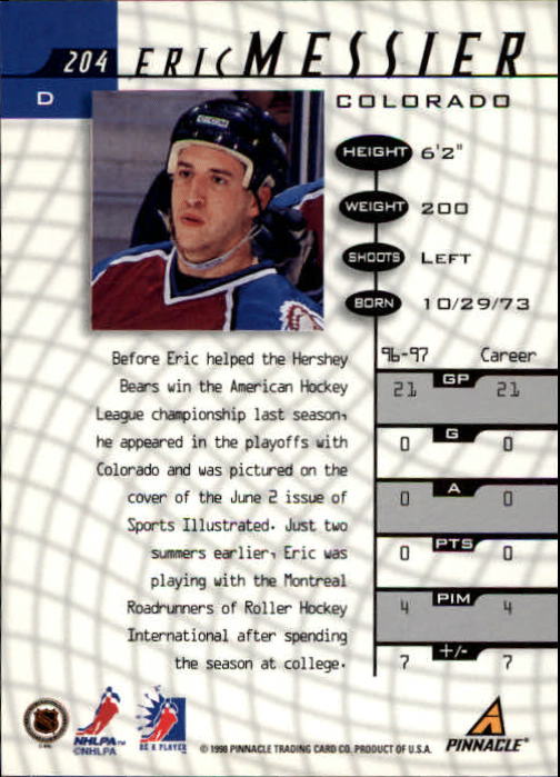1997-98 Be A Player #204 Eric Messier RC back image