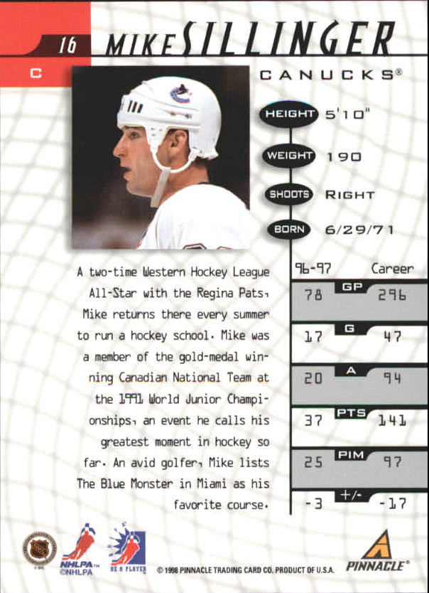 1997-98 Be A Player Autographs #16 Mike Sillinger back image