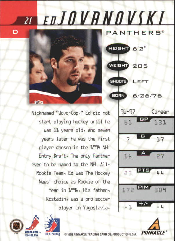 1997-98 Be A Player Autographs #21 Ed Jovanovski back image