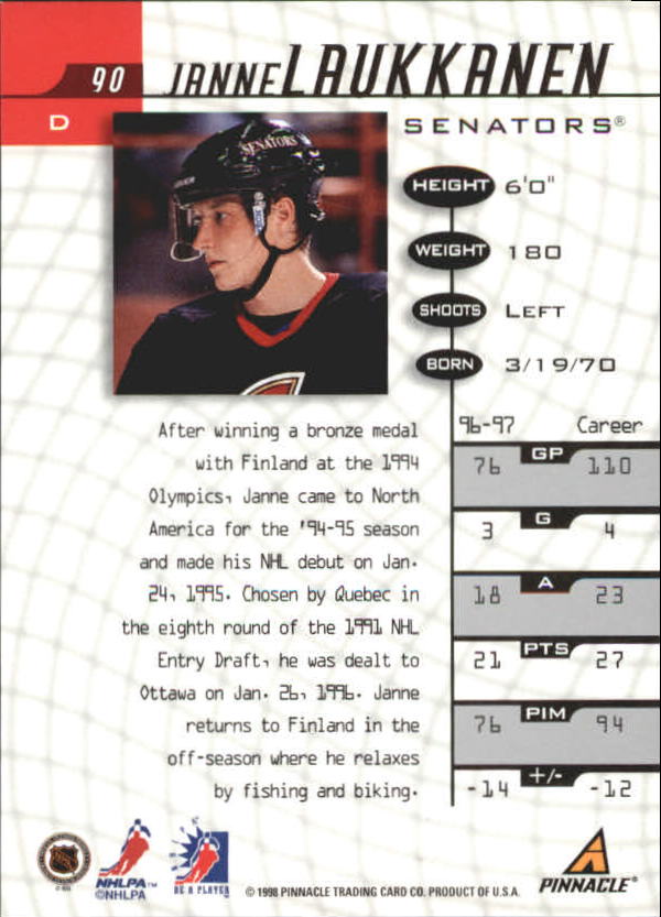 1997-98 Be A Player Autographs #90 Janne Laukkanen back image