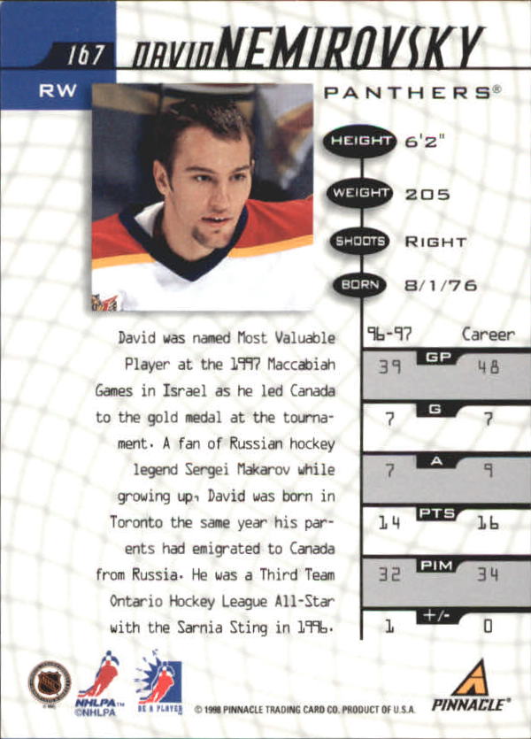 1997-98 Be A Player Autographs #167 David Nemirovsky back image