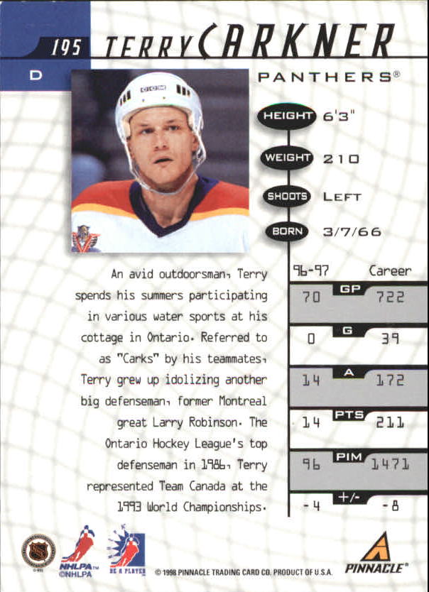 1997-98 Be A Player Autographs #195 Terry Carkner back image