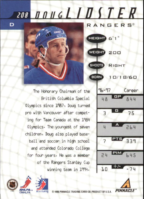 1997-98 Be A Player Autographs #208 Doug Lidster back image
