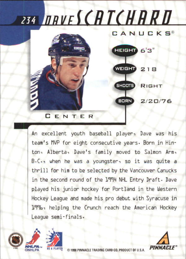 1997-98 Be A Player Autographs #234 Dave Scatchard back image
