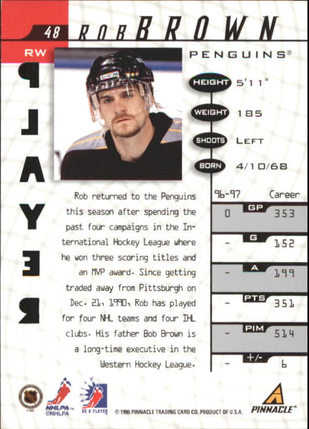 1997-98 Be A Player Autographs Die Cut #48 Rob Brown back image