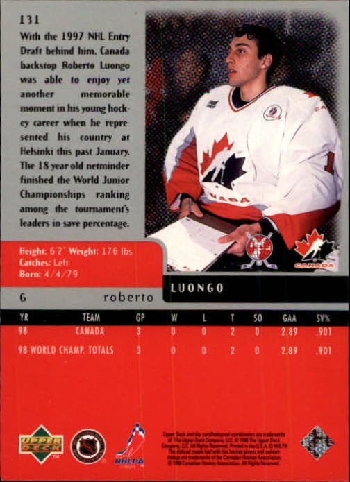 1997-98 Black Diamond #131 Roberto Luongo RC back image