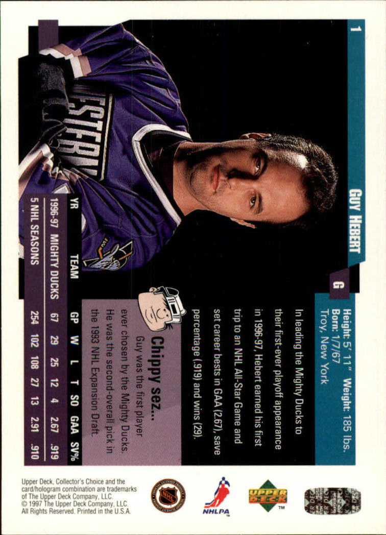 1997-98 Collector's Choice #1 Guy Hebert back image