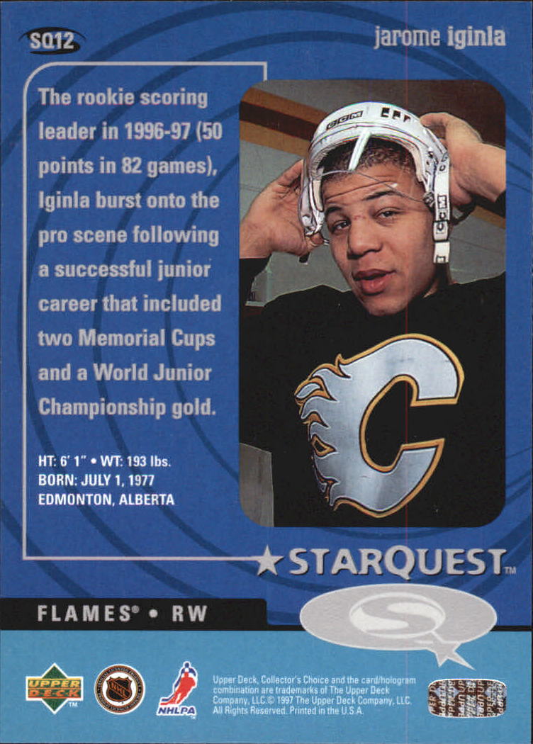 1997-98 Collector's Choice StarQuest #SQ12 Jarome Iginla back image