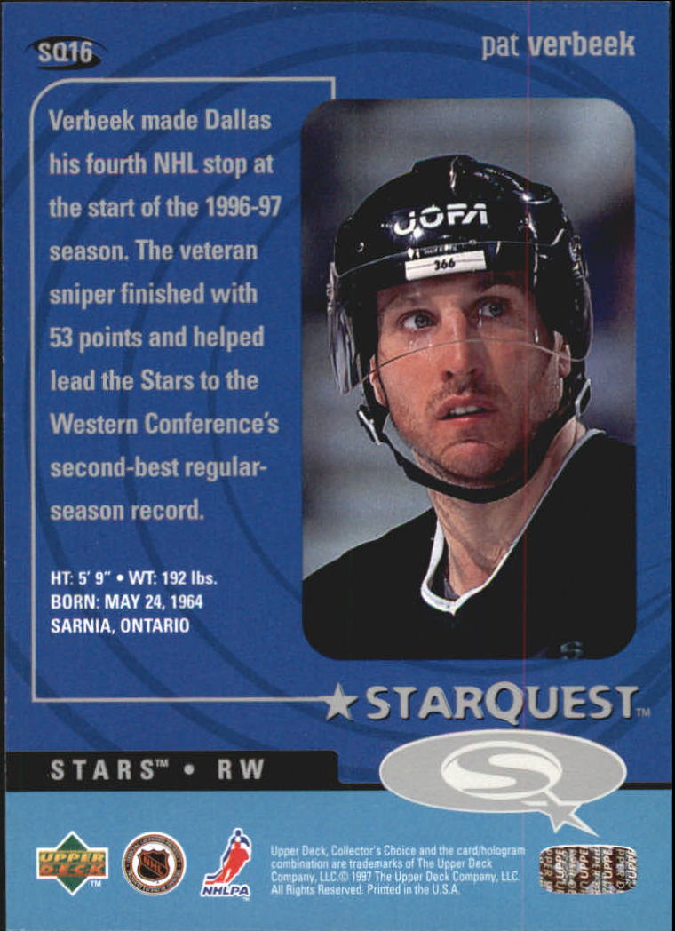 1997-98 Collector's Choice StarQuest #SQ16 Pat Verbeek back image
