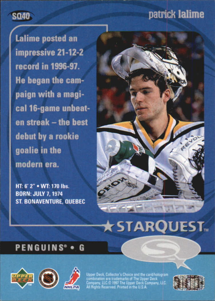 1997-98 Collector's Choice StarQuest #SQ40 Patrick Lalime back image