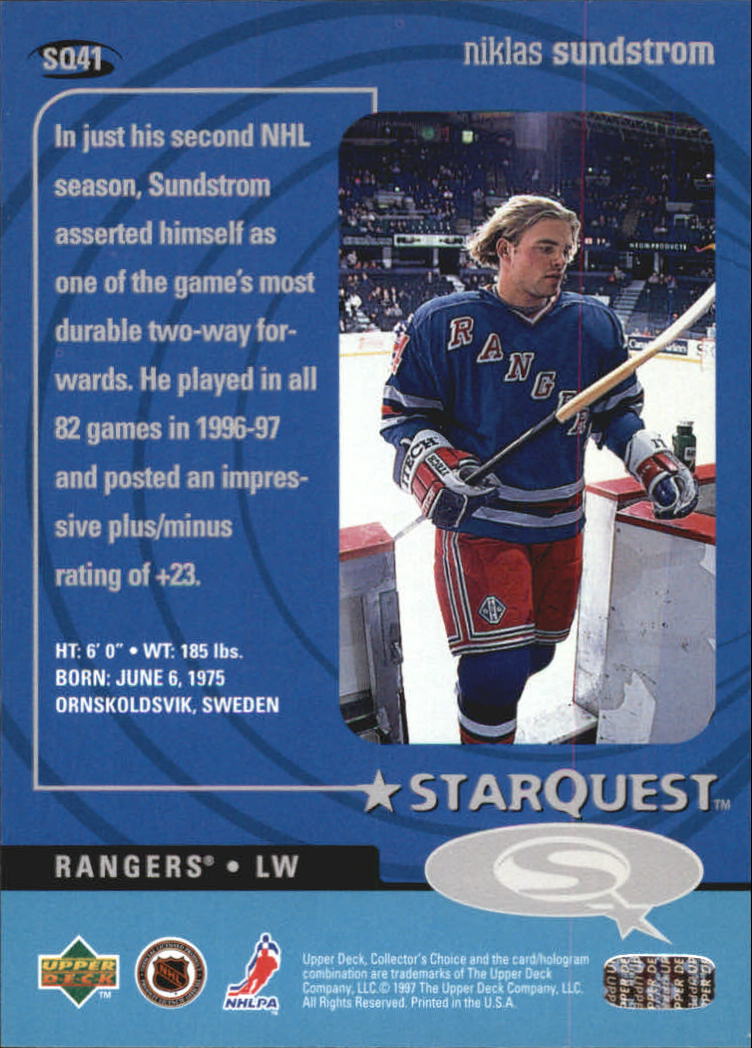 1997-98 Collector's Choice StarQuest #SQ41 Niklas Sundstrom back image