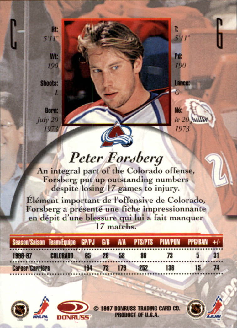 1997-98 Donruss Canadian Ice #6 Peter Forsberg back image