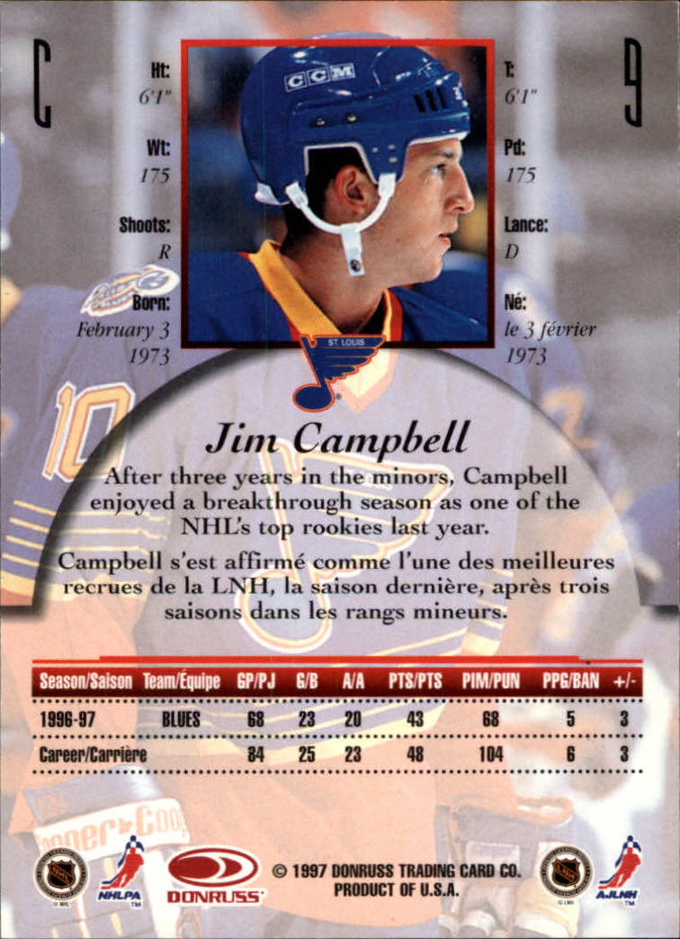 1997-98 Donruss Canadian Ice #9 Jim Campbell back image