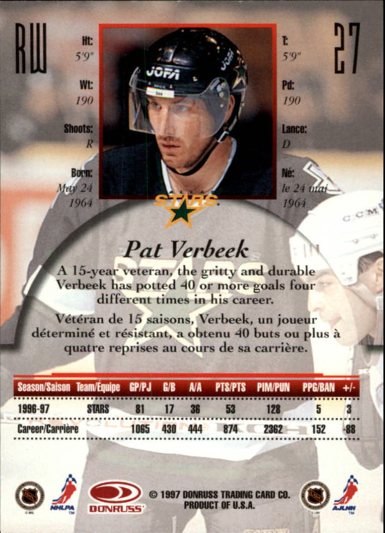 1997-98 Donruss Canadian Ice #27 Pat Verbeek back image