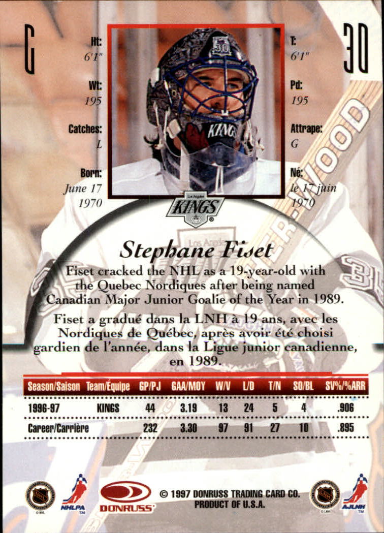 1997-98 Donruss Canadian Ice #30 Stephane Fiset back image