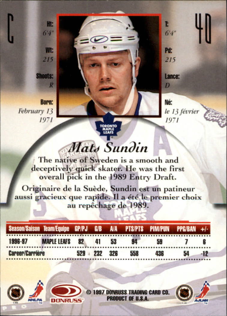 1997-98 Donruss Canadian Ice #40 Mats Sundin back image