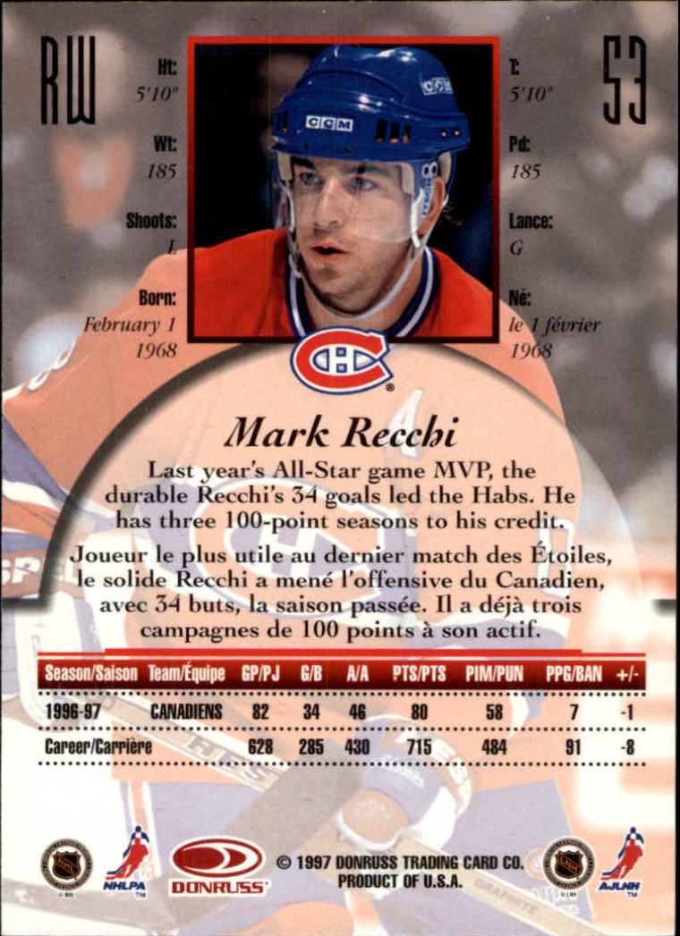 1997-98 Donruss Canadian Ice #53 Mark Recchi back image