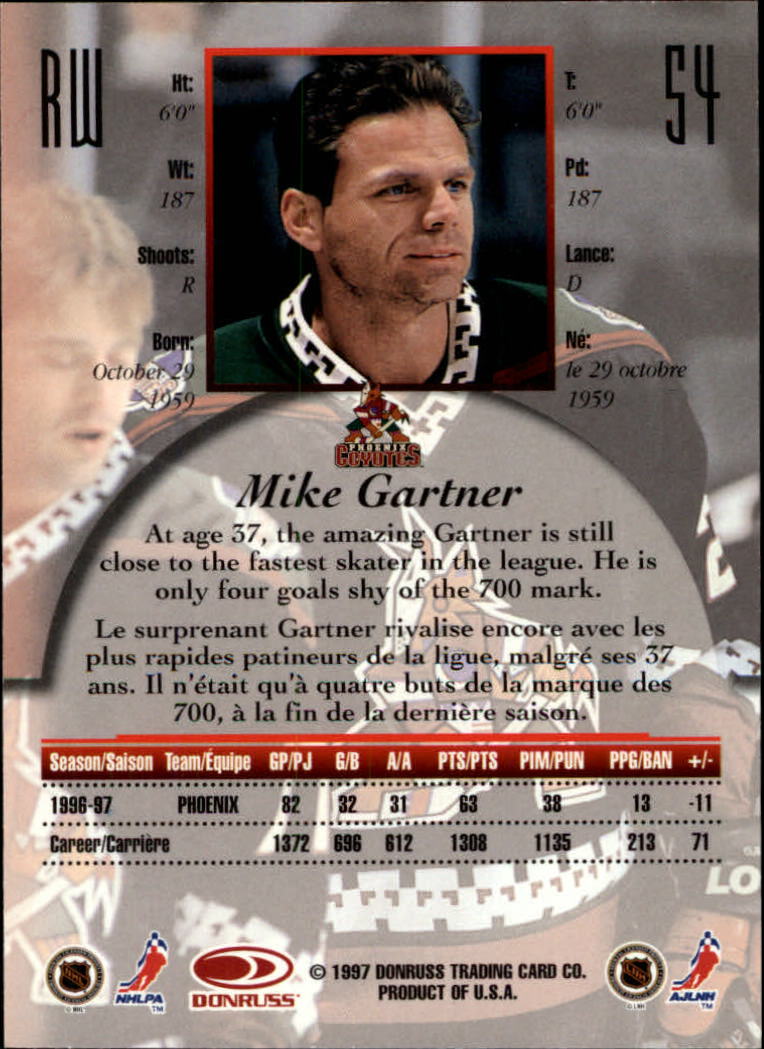 1997-98 Donruss Canadian Ice #54 Mike Gartner back image