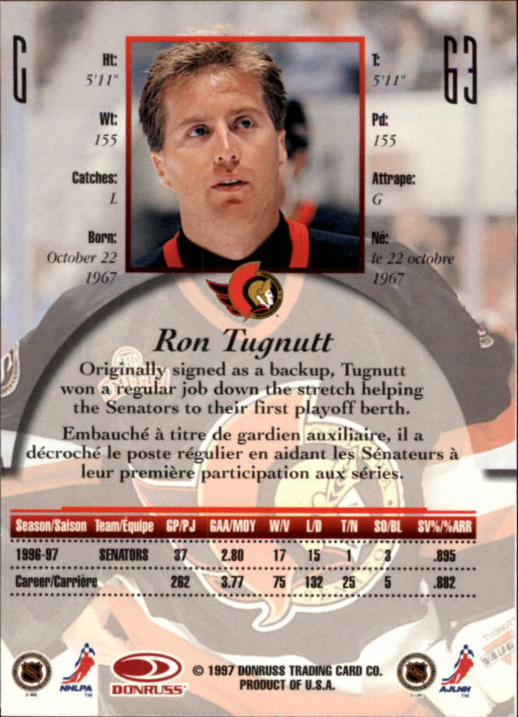1997-98 Donruss Canadian Ice #63 Ron Tugnutt back image