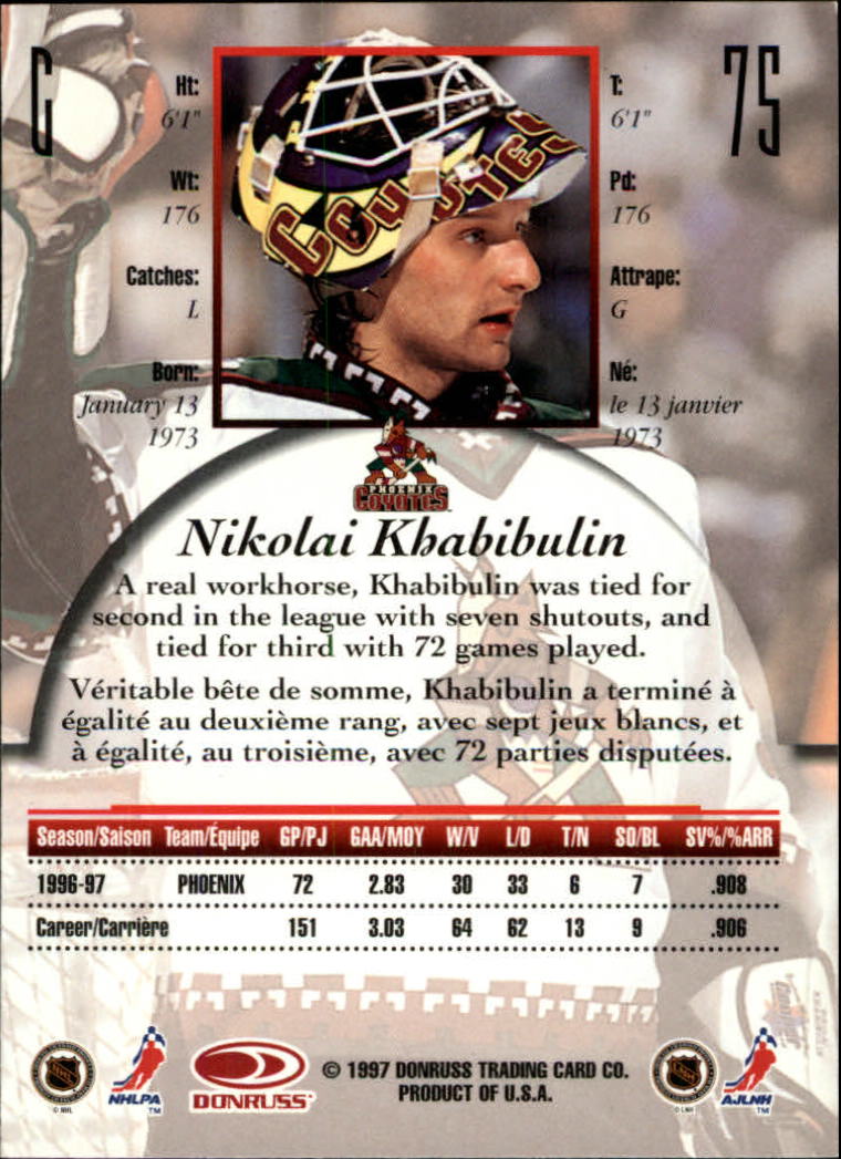 1997-98 Donruss Canadian Ice #75 Nikolai Khabibulin back image