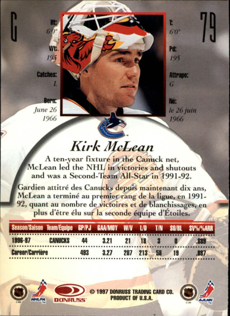1997-98 Donruss Canadian Ice #79 Kirk McLean back image