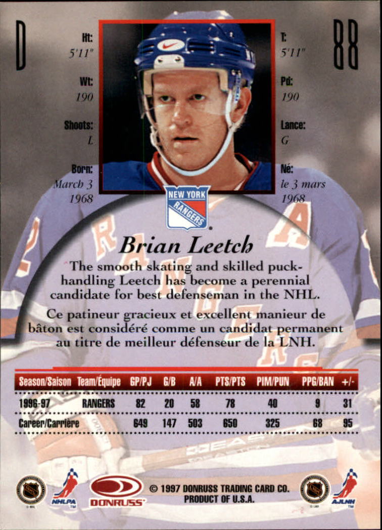 1997-98 Donruss Canadian Ice #88 Brian Leetch back image