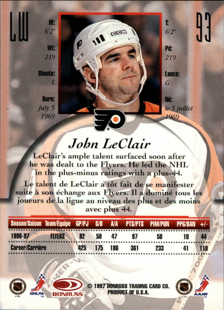 1997-98 Donruss Canadian Ice #93 John LeClair back image