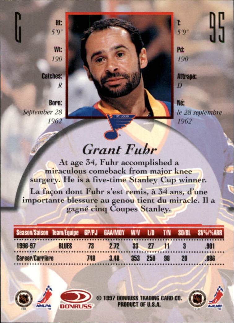 1997-98 Donruss Canadian Ice #95 Grant Fuhr back image