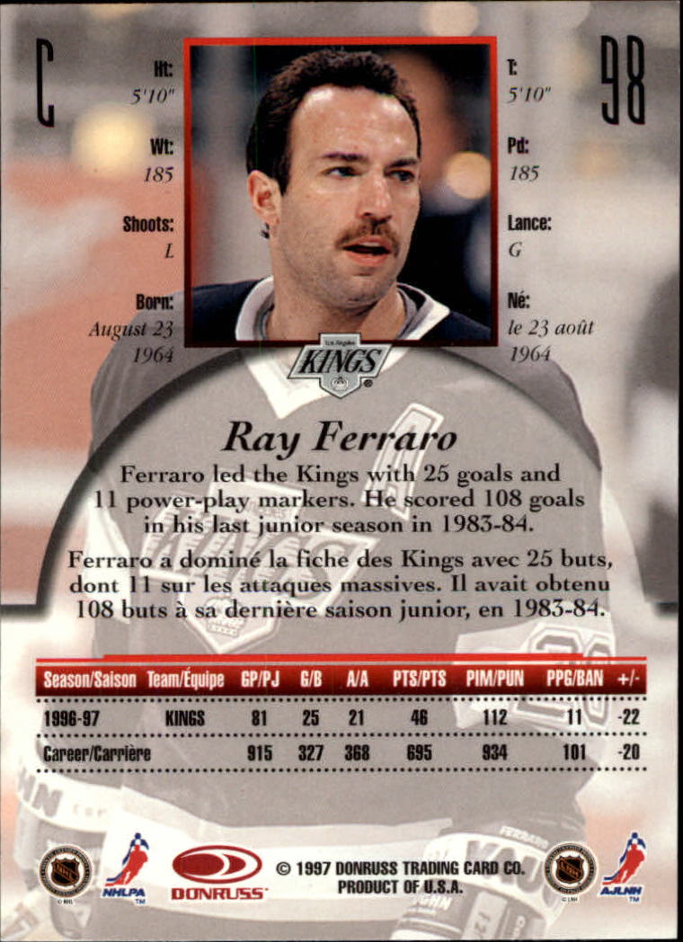 1997-98 Donruss Canadian Ice #98 Ray Ferraro back image