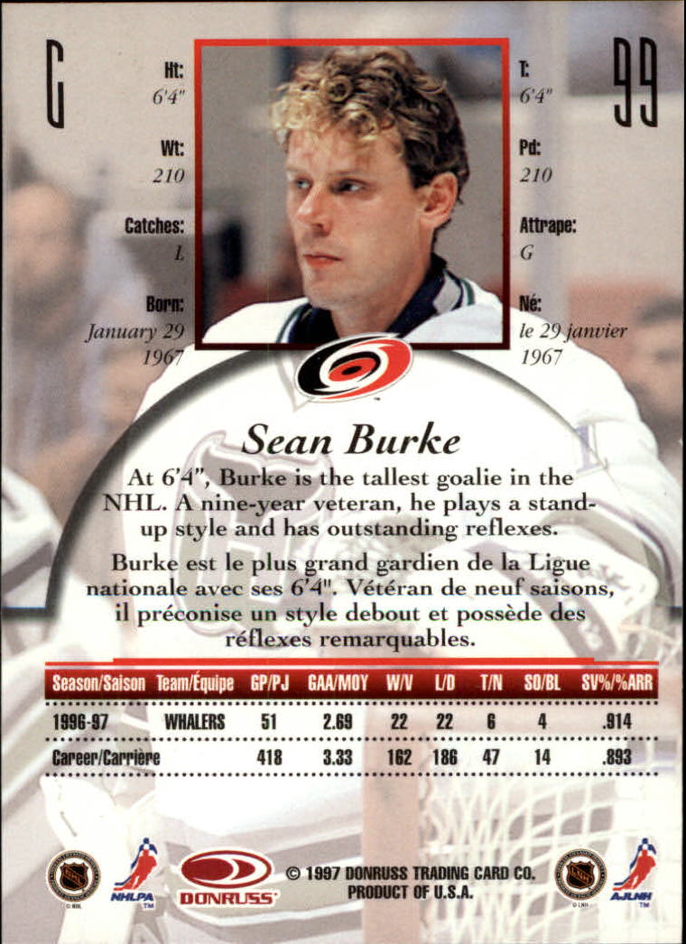 1997-98 Donruss Canadian Ice #99 Sean Burke back image