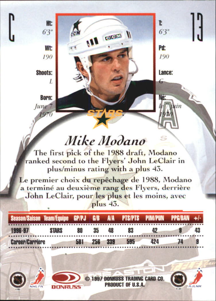 1997-98 Donruss Canadian Ice Dominion Series #13 Mike Modano back image