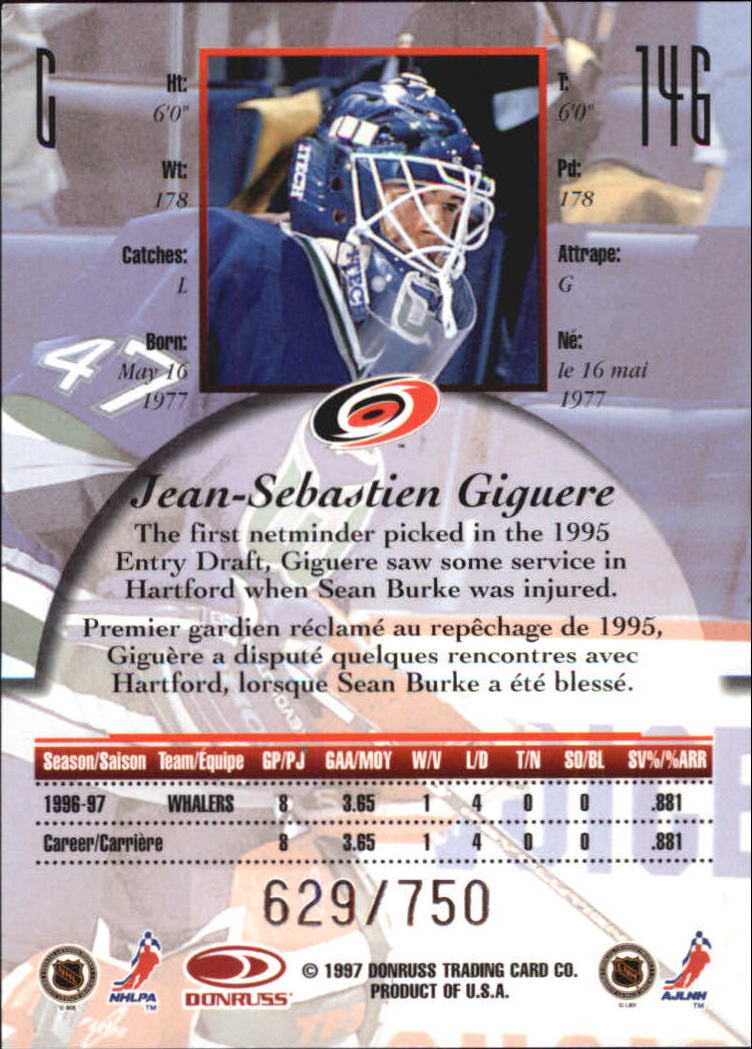 1997-98 Donruss Canadian Ice Provincial Series #146 Jean-Sebastian Giguere back image