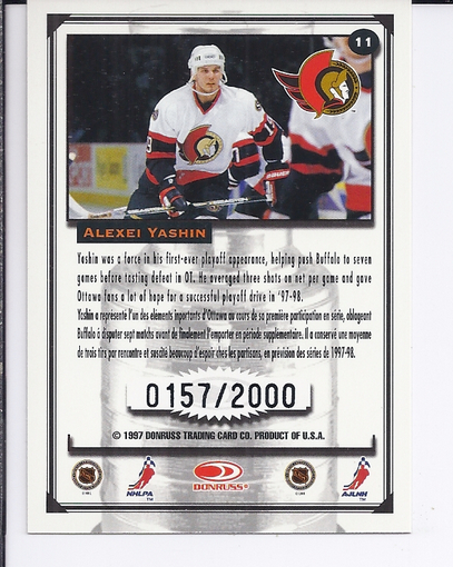 1997-98 Donruss Canadian Ice Stanley Cup Scrapbook #11 Alexei Yashin Q back image