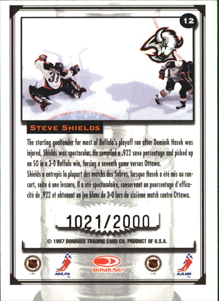 1997-98 Donruss Canadian Ice Stanley Cup Scrapbook #12 Steve Shields Q back image