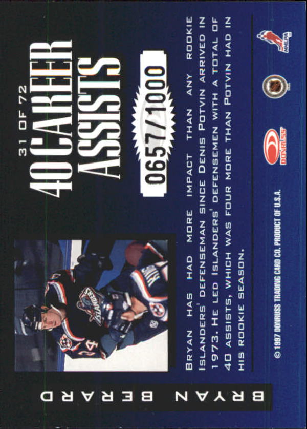 1997-98 Donruss Limited Fabric of the Game #31 Bryan Berard M back image