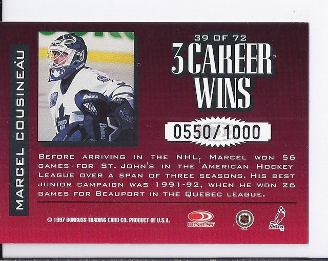 1997-98 Donruss Limited Fabric of the Game #39 Marcel Cousineau M back image
