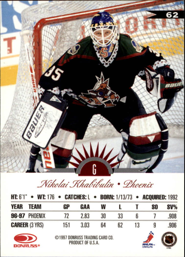 1997-98 Leaf #62 Nikolai Khabibulin back image