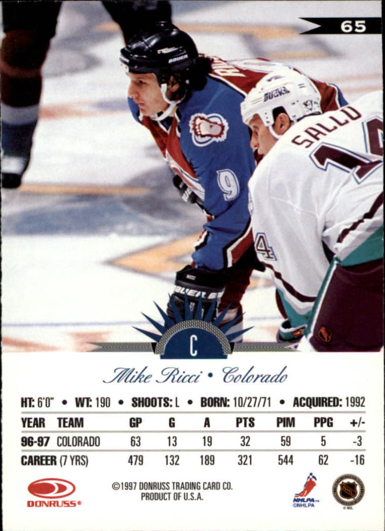 1997-98 Leaf #65 Mike Ricci back image
