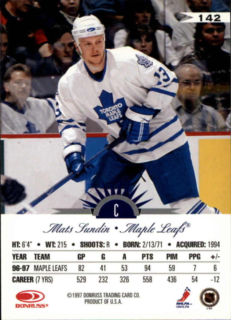 1997-98 Leaf #142 Mats Sundin back image