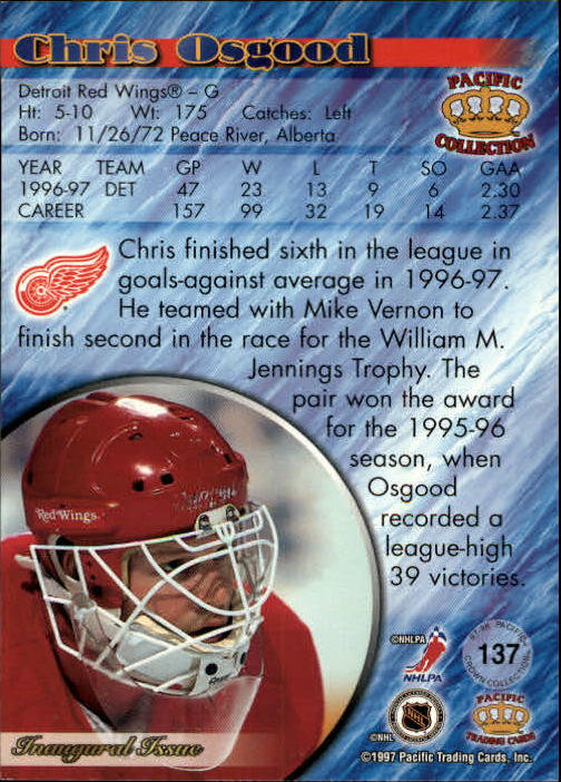 1997-98 Pacific Copper #137 Chris Osgood back image